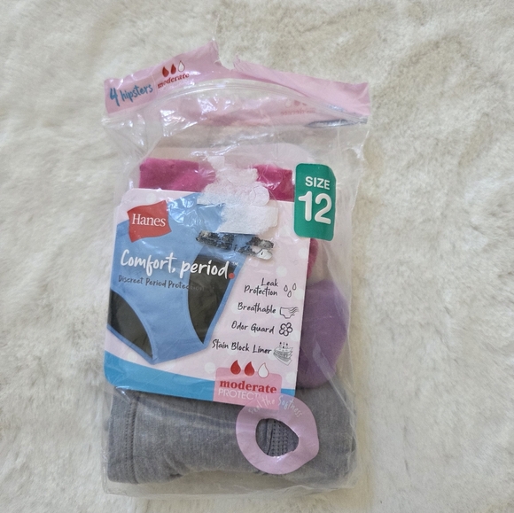 Hanes Period Girls Hipsters 3-Pack Underwear Leaks Comfort Tagless Assor sz 12 - Picture 6 of 7